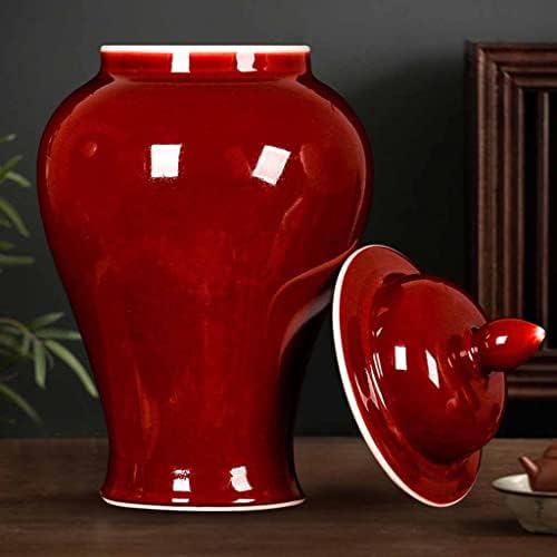 Jemmco Kineski crveni keramički đumbir sa poklopcem za kućni dekor, tradicionalni ručno rađeni orijentalni hram Jar Vase, tegle za skladištenje kineskog stila, za kućni dnevni boravak Dekor