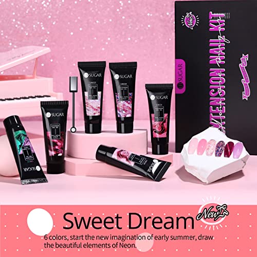 Ur SUGAR Pink Extension Gel Set lakova za nokte, 6 boja Nude Pink Glitter Sparkly Cat Magnetic Glow in The Dark All Seasons komplet gela za produžavanje dugotrajnog upijanja Gel laka za žene Poklon kutija za žene