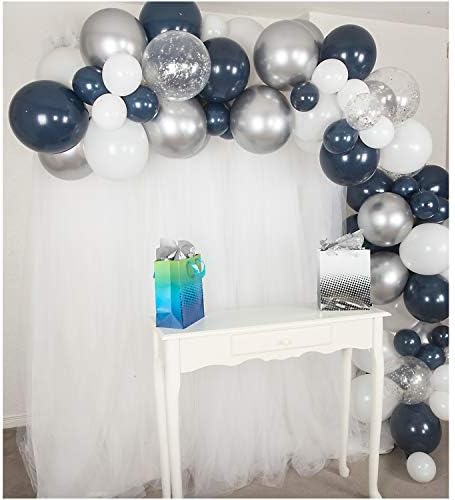 Shimmer & Confetti 84 Pack Premium Bijeli mornarički plavi i srebrni balon Garland i lučni komplet s metalnim balonima srebra i konfeta za božićne i nove godine, vjenčanja i više