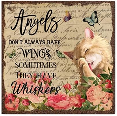 Anđeli nemaju uvijek krila koje imaju whiskers drveni znakovi mačka leptir od drveta Puppy Pokloni Zidni dekor Rustikalno drvo tiskano Znak za ured Početna Držeći dekor 12x12in