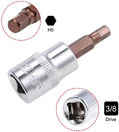 Uxcell 3/8 pogon x H5 Hex bit utičnica, S2 čelični bitovi, CR-V utičnice 38 mm Dužina 1pcs