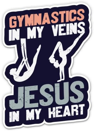 Gimnastika u mojim venama Isus u mojim srčanim naljepnicama - 2 pakovanje 3 naljepnice - vodootporni vinil za automobil, telefon,