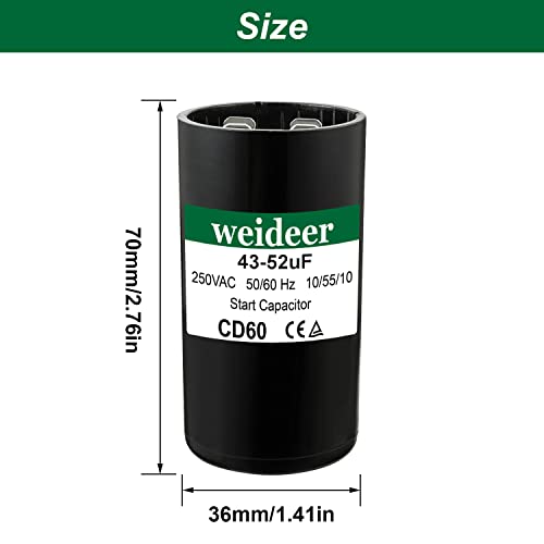 Weideer 43-52 Uf/MFD motor start kondenzator 250 VAC volti 50/60 Hz za bunarsku pumpu i druge