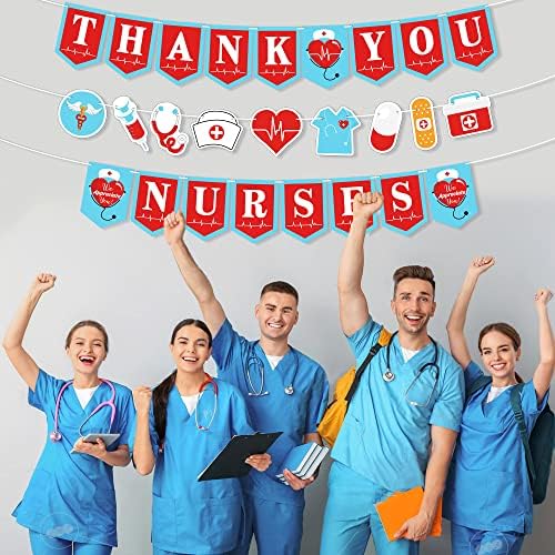 3Pcs Thank you Nurse Nurse Appreciation Week Bunting Banners Red Medical Doctor Nursing Party Decorations viseći vertikalni papirni