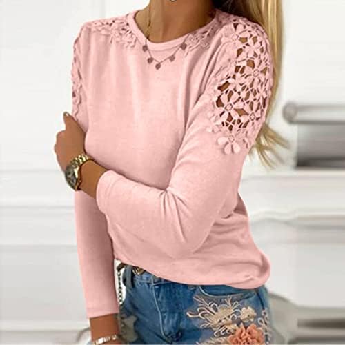 Vrhovi za ženske trendi jednobojne izdubljene cvetne duge rukave pulover vrhovi modni tanki fit Tees košulja tunike