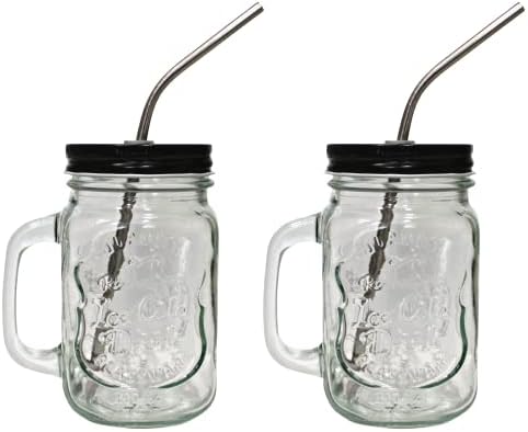 - Mason Jar šalice sa ručkom, nehrđajućeg čelika slame, & metalni poklopci 16 oz. | Mason Jar naočare za piće / Boba Bubble čaj za višekratnu upotrebu & amp; Smoothie šolje | čaša za Bubble čaj, smoothie