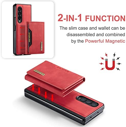 Novčanik slučaj za Samsung Galaxy Z Fold4, DG.MING Premium kožna futrola za telefon magnetno odvojiva sa trostrukim džepom za držač
