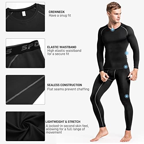 Tesuwel muški osnovni sloj za biciklističku košarku termo donji Set za skijaške muške kompresijske hlače i košulju Cool Dry