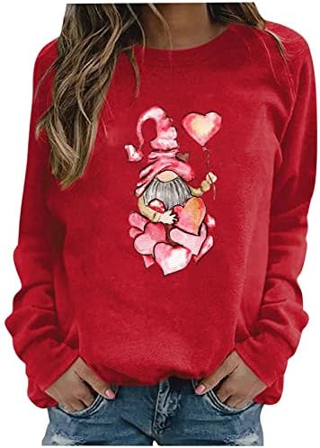Sretan zaljubljeni košulje za Valentinovo okrugli vrat dukseri dugih rukava vole srce grafičke majice za par majice