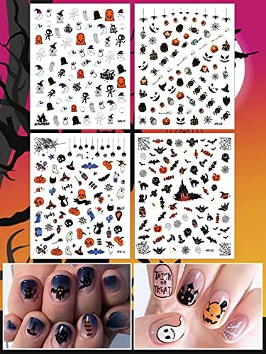 Halloween naljepnice za umjetnost noktiju naljepnice, Torokom 12 listova 3D samoljepljive DIY naljepnice za nokte s lobanjom bundeva
