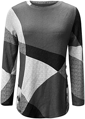 Uqrzau Ženske pamučne košulje na gumbu za geometrijsko blok boja Patchwork dugih rukava od tiskanog majica Top Spring