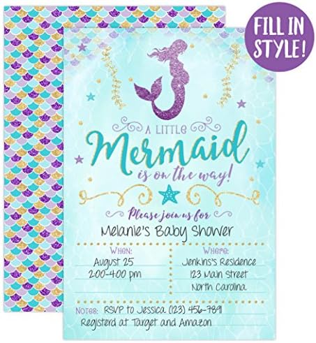 Vaš glavni događaj štampa pozivnicu za sirena Baby Shower, plavu i zlatnu Mermaid baby Shower, baby Sprinkle Invite, 20 popunite pozivnice i koverte