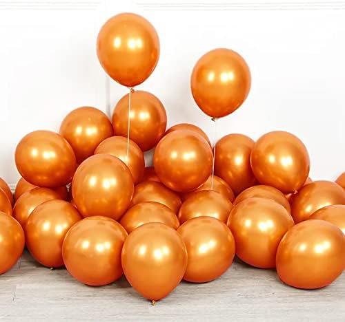 RUBFAC Burnt Orange baloni, 70kom 10 inčni metalni narandžasti baloni i traka, debeli baloni od lateksa za maturske potrepštine za