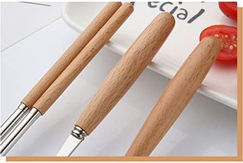 BESTonZON Setovi posuđa Setovi posuđa 3pcs Handle Chopstick prijenosni Storage Čelični pribor za jelo Bukva Case Flatware Nerđajući vanjski sa viljuškom kompleti posuđa za kašike Setovi posuđa