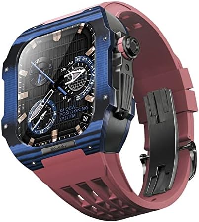 CNHKAU gumeni sat sa futrolom od karbonskih vlakana Kompatibilan sa Apple Watch serija 8 7 44 45mm, karbonska vlaknastim vlaknima