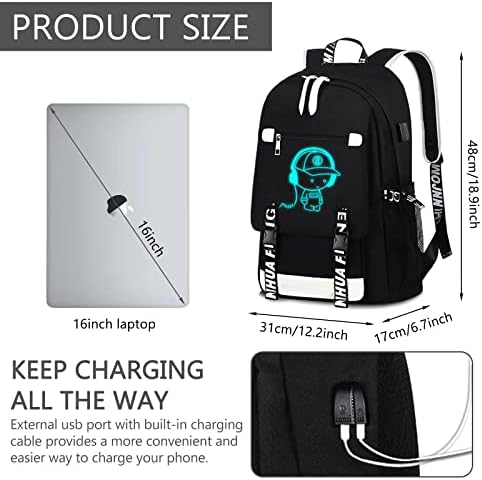 RM Family Luminous ruksak, Cool Anime ruksak protiv krađe Lock & amp;pernica Laptop ruksak. Vodootporni Ruksak