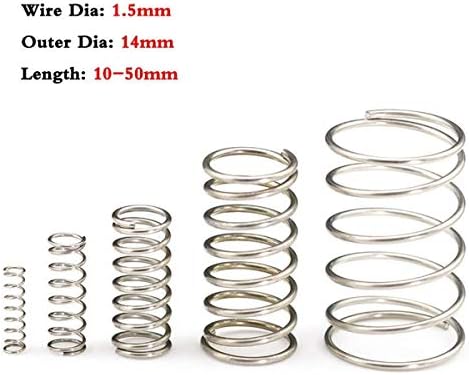 Proljeće Haibing 10pcs Vanjski dia 14mm Y- Tip kompresion Spring 304 Nehrđajući čelik Nekorozivni proljetni proljetni dia 1. 5 mm Dužina 10-50 mm 1.5x14x50mm Komprimirani proljeće