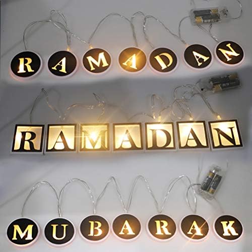 Amosfun 1 Set dekorativna LED svjetla sa žicama probušena slova dekoracija Pribor drveni privjesci praznični dekor za Islam Eid Corban svakodnevna upotreba bez baterije