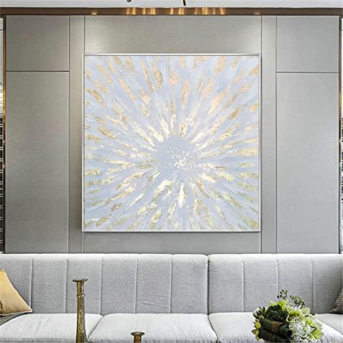 Ručno obojena tekstura uljane slike Sažetak-zlatni i srebrni list moderni kvadratni zid velike veličine na platnu slika za dnevni boravak umjetnički dekor Koridora, Neuramljen , 130X130Cm