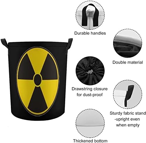 Znak upozorenja za nuklearno zračenje okrugla torba za veš vodootporna korpa za odlaganje sa poklopcem i ručkom za vezice