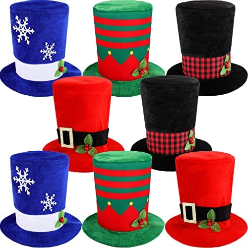 8 kom Božić cilindar snjegović Drvo Topper šešir sa kariranim bendom Holly i Berries božićno drvo vrh Vintage ukras Snowflake Božić
