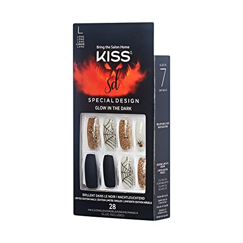 KISS Specijalni dizajn lažni nokti za Noć vještica, sjaj u mraku, stil 'Freaky Friday', sa ružičastim gel ljepilom za nokte, Mini turpijom za nokte, štapićem za manikir, & 28 umjetnih noktiju