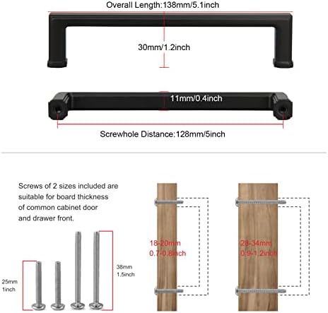 TUNNY 10 pakovanje čvrste kvadratne ormare - 5 / 128mm razmak vijaka mat crne ručke za kuhinjske ormare za spavaća soba ormar namještaj