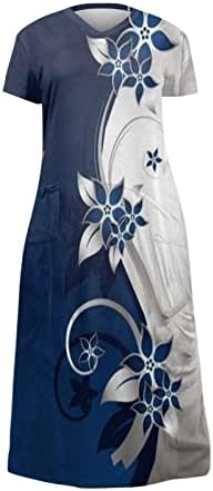 Dyguyth haljina s kratkim rukavima za žene, modne majice Dress Elegant Print Loose Plus size Ljeto Midi haljina sa džepom