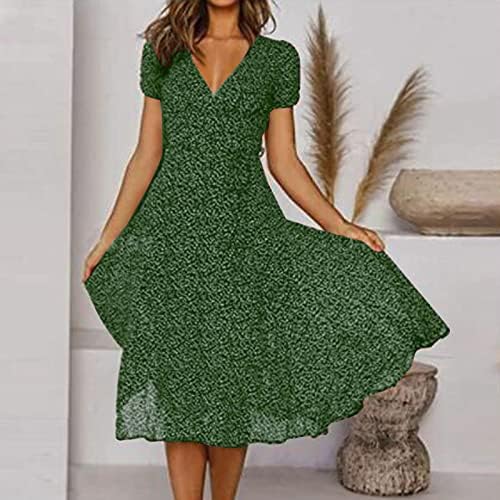 Shakumy haljine za žene 2023 cvjetna haljina omotač V izrez kratki rukav Bohemian Maxi haljine haljine ruffle hem midi haljina