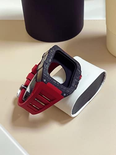 Kavju Novi komplet za modifikaciju za Apple Watch seriju 7 45mm metalna futrola + silikonska traka za iWatch 44 SE 6 5 4 Kućište ugljičnog vlakana Gumeni remen