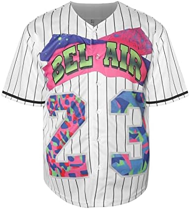 Rioofinx 90-ih Hip Hop Partsey, Bel Air Jersey Baseball Jersey, majica s kratkim rukavima dolje za muškarce i žene