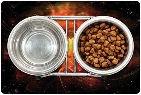 Lunarable Outer Space prostirka za kućne ljubimce za hranu i vodu, svemirska maglina koja formira zvjezdano jato galaksija Kosmos astronomski Univerzum, pravougaona neklizajuća gumena prostirka za pse i mačke, Crna narandžasto crvena
