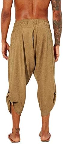 Gafeng Muški Yoga Capri hlače Ležerne prilike elastične strugove Sportski pamučni posteljina Boho Harem 3/4 hlače sa džepovima