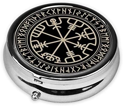 Magical Design Norse Runes Compass Pill Box, Metal okrugli Pill Box, tri pretinac Pill Box, jednostavan za nošenje
