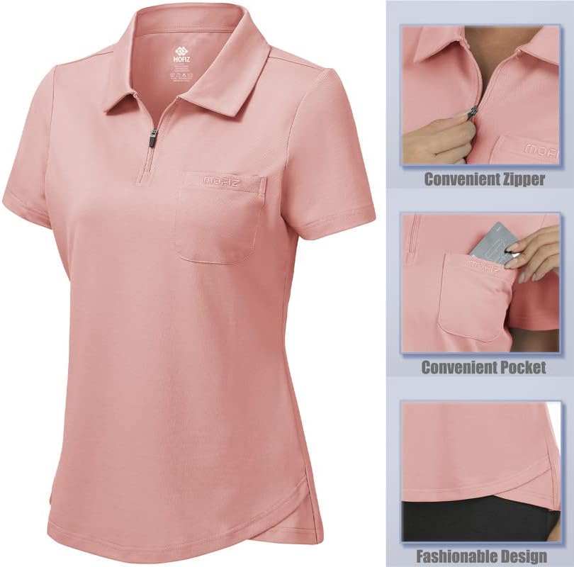 Ženske kratkih rukava Polo Golf majice Brze suhi atletički košulje Teniski sportski vrhovi sa džepom zip up