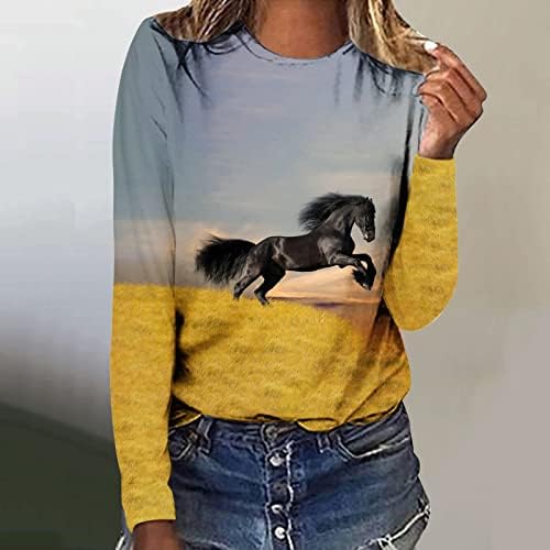 Oplxuo konja ruž za žene za žene moda 3d ispis grafički t majica Crewneck dugih rukava The Trendy dukseri pulover