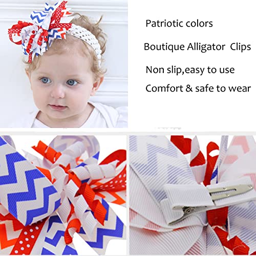 Patriotska kosa lukovi djevojke 5 inčni američka zastava Butik Aligator hair Clips ručno rađena Grosgrain Ribbon dekor dodatna oprema