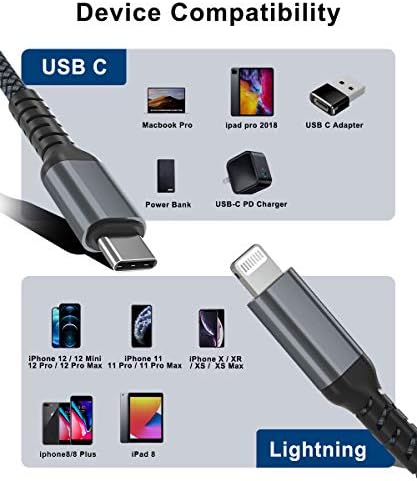 Basesailor USB C kabl za punjenje munje 10ft sa USB adapterom, Apple MFi sertifikovan iOS Tip C dostava snage PD kabl za brzo punjenje
