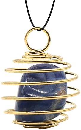 Ogrlica zaključana s početnim spiralnim perlicama Kavez okruglog željeza draguljastog kamere kristalne nakit ogrlice čakra Kamen privjesak za perle Ogrlice i privjesci