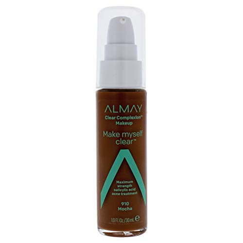 Almay Clear complexion Makeup, mat završna tečna podloga sa salicilnom kiselinom, hipoalergena, bez okrutnosti, -bez mirisa, Testirano dermatologom, 910 Mocha, 1.0 Oz