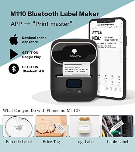 Phomemo M110 proizvođač etiketa sa 1,96 x 1,96 (50x50 mm) plava okrugla termalna naljepnica za naljepnicu s bar kodom, DIY dizajn logotipa