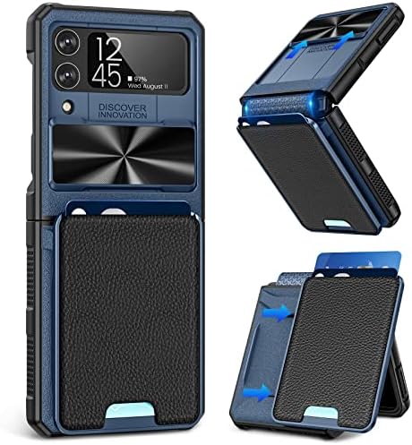 Caka za Samsung Flip 4 Case, Galaxy Z Flip 4 case Wallet sa držačem kartice poklopac kamere & amp; zaštita šarki magnetna kožna navlaka radi sa magnetnim nosačima za automobile za Samsung Galaxy Z Flip 4-Plava
