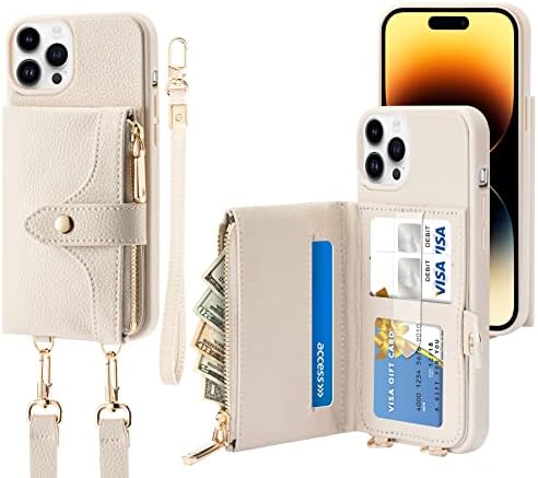 LAMEEKU kompatibilan sa futrolom za iPhone 14 Pro novčanik, kožna futrola za telefon preko tijela sa remenom za žene, potpuna zaštita