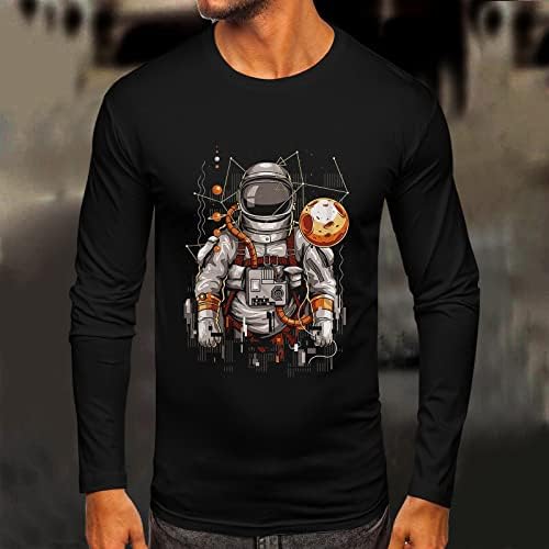 Xxbr muške majice s dugim rukavima jesen Slim Fit smiješan astronaut Print Crewneck Tee vrhovi atletske sportske casual majice