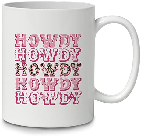 DOTAIN Trendy Preppy Vintage krava djevojka Cowgirl Hot Pink Leopard Howdy 11oz Šolja za kafu keramička šolja, dvostrano štampana, Pink Preppy Howdy šolja za kafu pokloni za žene tinejdžeri tinejdžerke djevojka