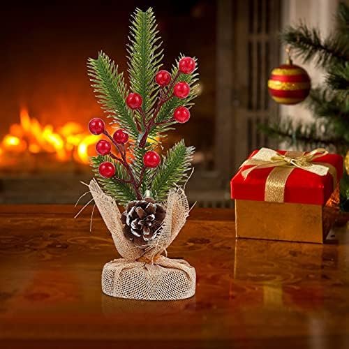 KESYOO Božićni ukrasi 3pcs Mini božićno staberk umjetni stolni stolovi s crvenim bobičastom i pinecone božićnim desktop ukrasima Xmas zabava ukrasi mješoviti božićni dekor