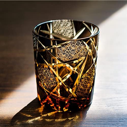 N / C JINZHI Edo Kiriko staromodne naočare u japanskom stilu kristalni Amber 8 oz Crni dijamantski rezani stakleni čaša za vodku koktel