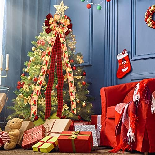 HANAOYO CHISTICSKO DRYPER PUN SA LED svjetlom, velikim 13 x 48 božićnim pramcem, ručno rađenim bivolom plaćenim stabljikom, topper sa drvećem za božić, zabava, festival, kućni ukras