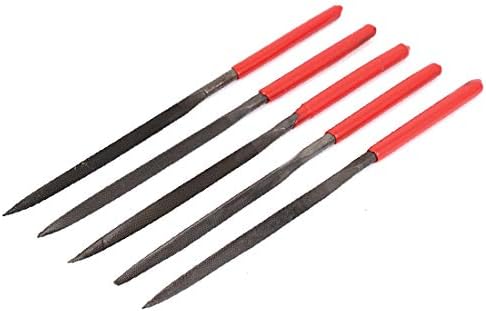 X-dree 180mm dugačka crvena ručka obložena ručica trokuta siva 5pcs (180 mm dugačka crvena plastična trokuta datoteke sive 5pcs