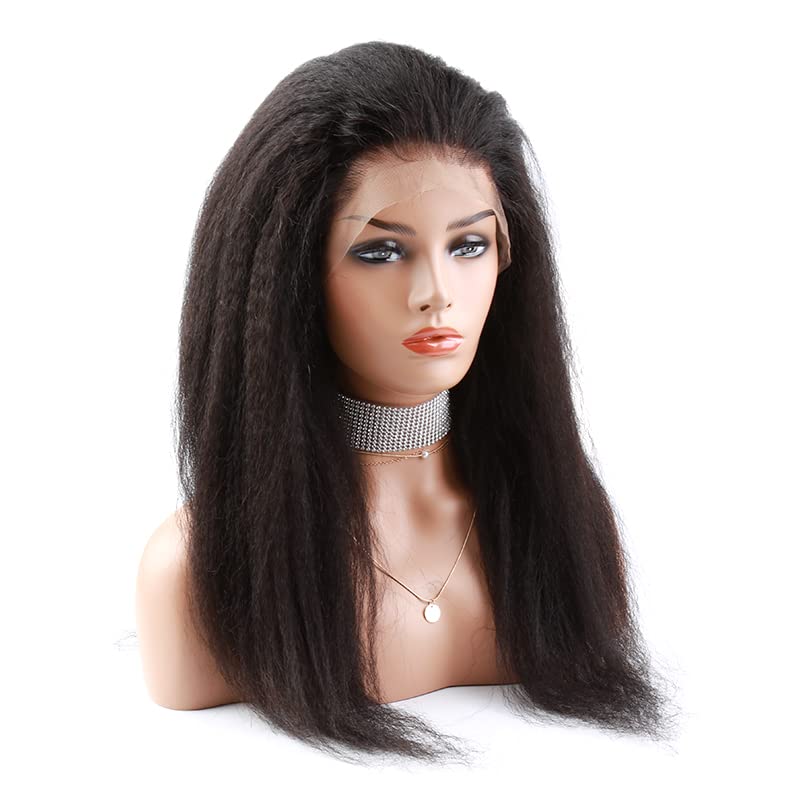 Bella kosa Kinky ravna ljudska kosa puna čipkasta perika, 130% gustoća obojena prirodna crna Remy Djevičanska kosa Yaki ravna perika, 20inch